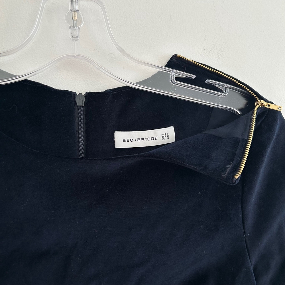 BEC + BRIDGE Velvet Mini Dress Navy Blue Size 2 Short Sleeve - Picture 6 of 11